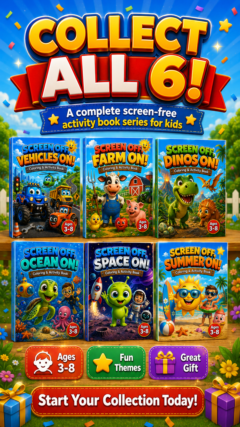 The Complete Screen-Free Library — all six Screen Off coloring and activity books
